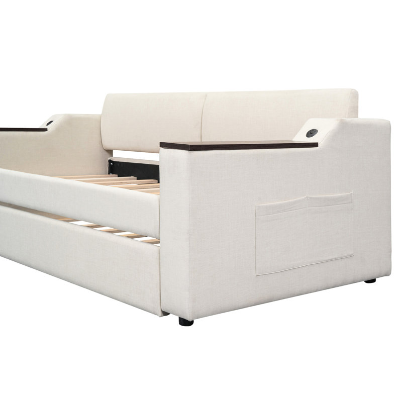 Lit de jour simple beige avec couchette de charge et de construction