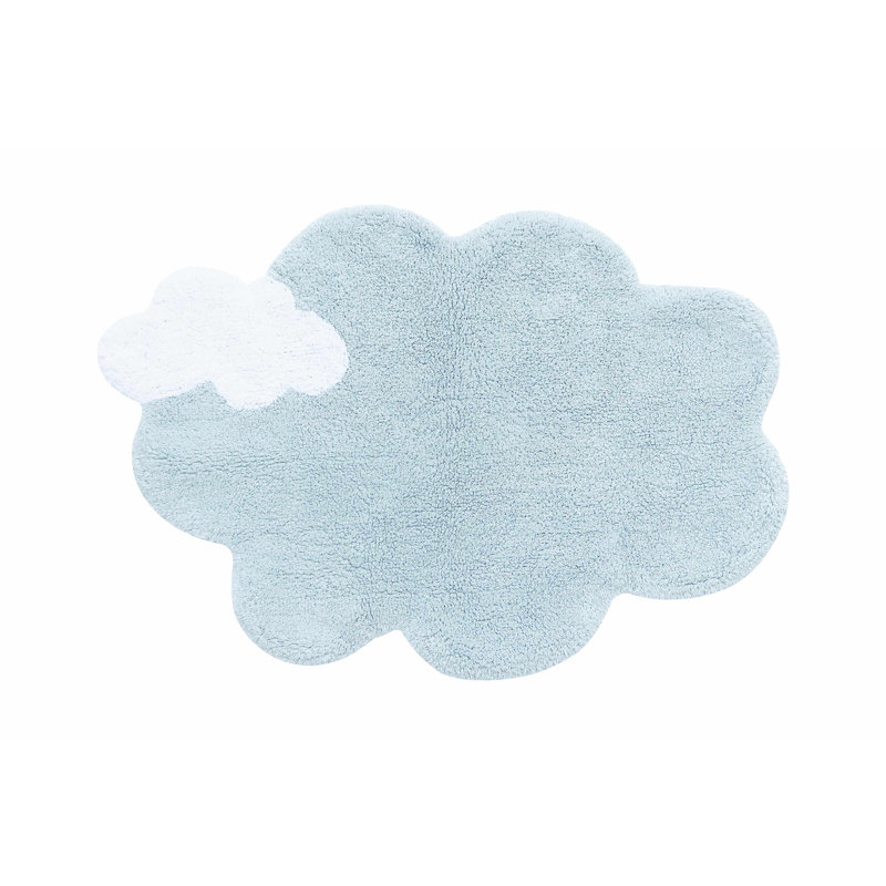 MiniOnes Hand Tufted Cotton Area Rug in Blanco/Light Blue