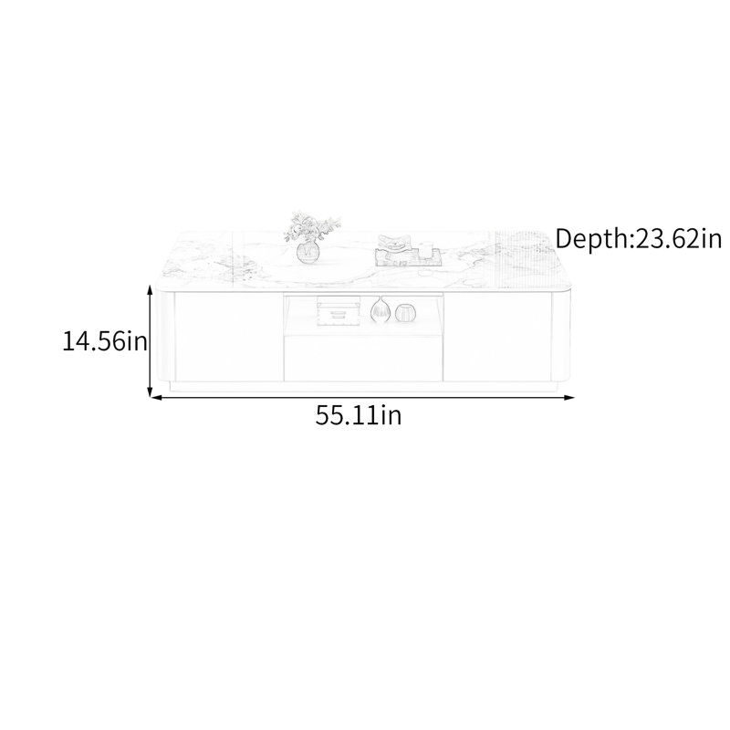 Table basse avec rangement Minimalist, H 14,56 po x L 55,11 po x l 23,62 po, Blanc / Gris