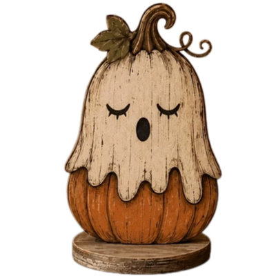 Black Cat Ornament Vintage Ghost Pumpkin Wooden Tabletop Decor Fall Wooden Figurine Halloween Ghost Pumpkin Desk Mantel Ornament Gift