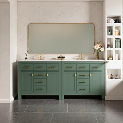 Ensemble de meuble-lavabo autoportant moderne 72 po avec lavabo en céramique séparé, armoire en bois massif avec 4 tiroirs et 4 armoires à fermeture douce, lavabo à 3 trous pré-percé pour robinet central 4 po