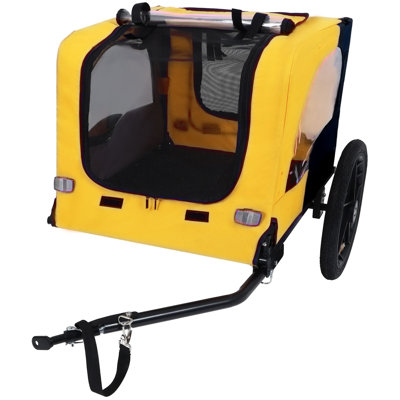Pet Bike Trailer for Small and Medium Dogs, Easy Folding Frame, Quick Release Wheels, Non-Slip Floor, Internal Leash, Weather-Resistant Canopy