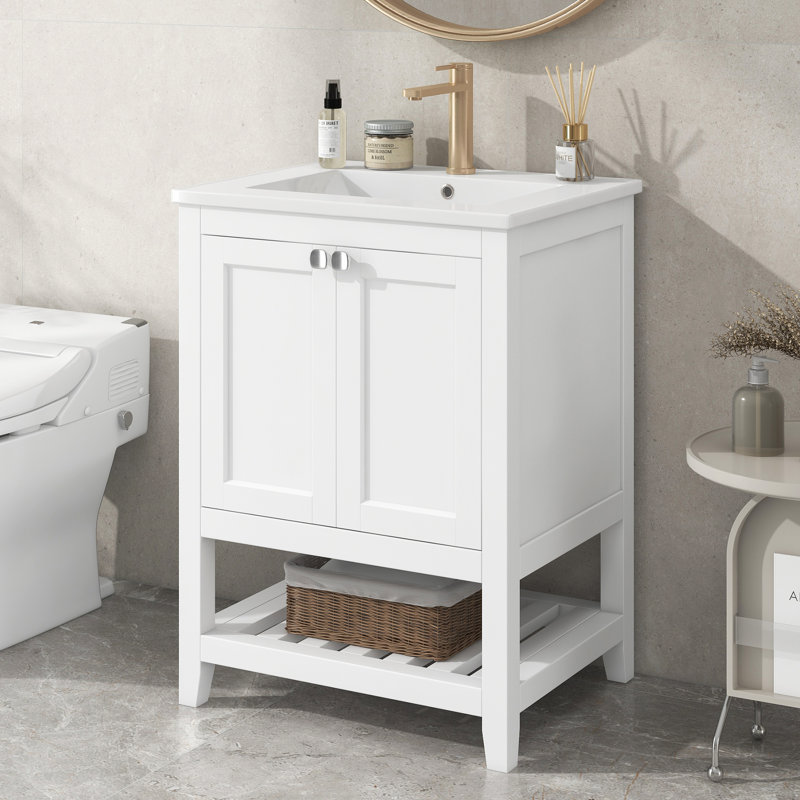 61mm Single Bathroom Vanity with Ceramic Basin, White