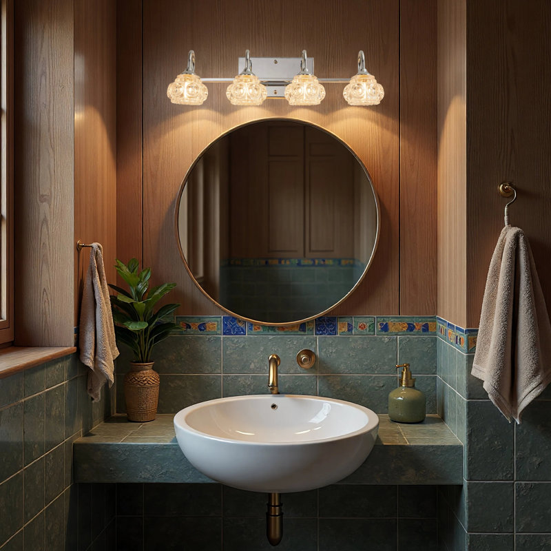 Éclairage pour meuble-lavabo en métal et chrome 4 lumières 23 po avec abat-jour en verre transparent pour la salle de bain (ampoules non incluses)