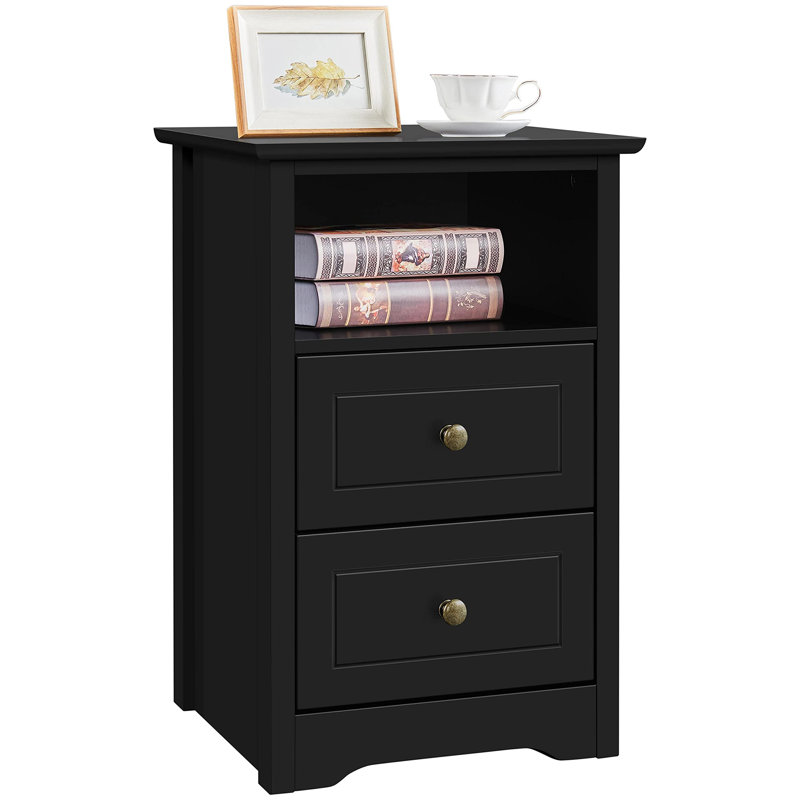 Devala 40cm W Manufactured Wood Bedside Table, Black
