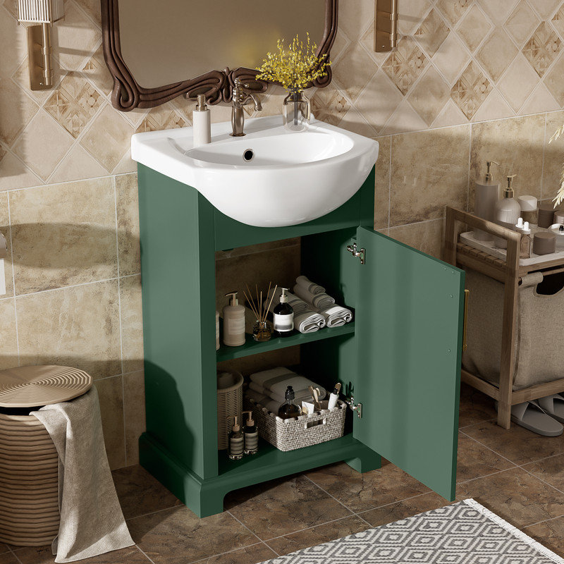 Ensemble de vanité de salle de bain de 50 cm (20 po), avec lavabo en céramique et porte à fermeture douce, Green