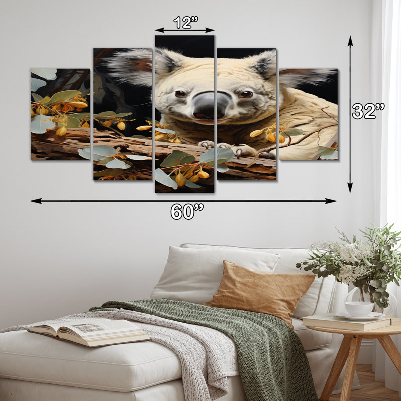 Koala Kudos - animaux, reproduction d'art sur toile - 5 panneaux