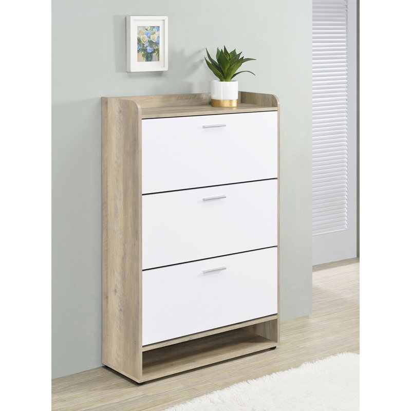 Armoire à chaussures en bois d'ingénierie à 3 niveaux Kyla, Blanc