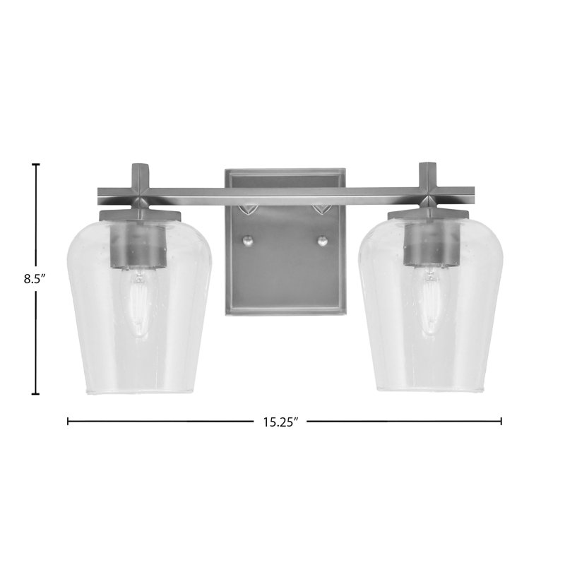 Finola Bath Bar Shown With Bubble Glass, 2 Lights, 8.5" H x 15.25" W x 6.5" D, Graphite