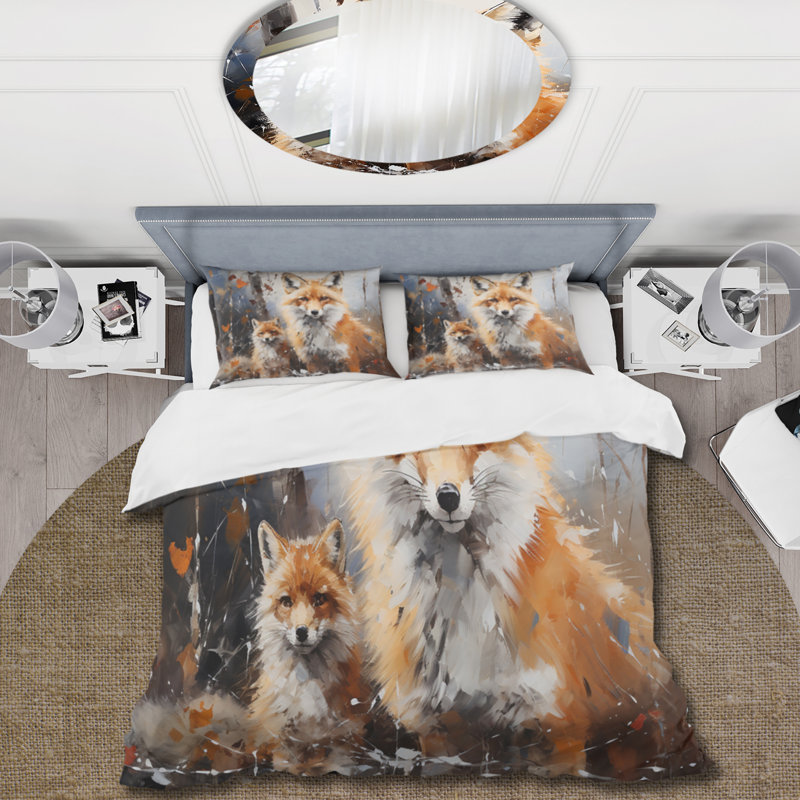 Ensemble de housse de couette renard rouille animal - polyester microfibre, Housse de couette pour très grand lit et 2 très