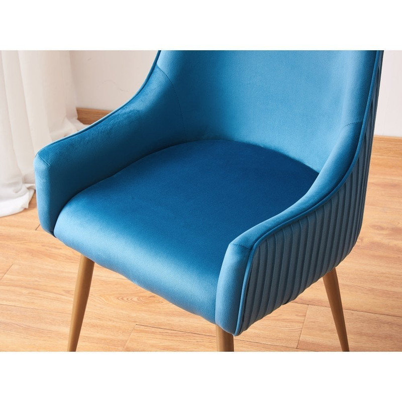 Quenton Modern Velvet Dining Chair - Accent Chair with Ergonomic Back Handle and Armrests - Gold Plated Metal Legs - For Kitchen Dining Room Living Room - Single