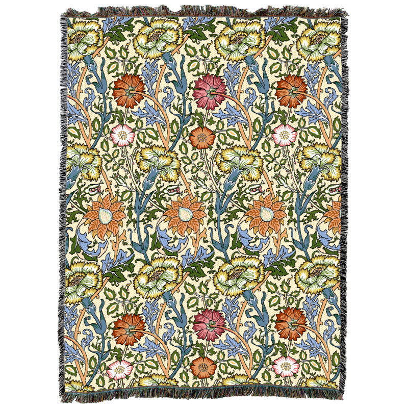 Couverture Pure Country Weavers William Morris rose et rose - Artisanat - Tapisserie tissée en coton - Fabriqué aux États-Unis (72 x 54)