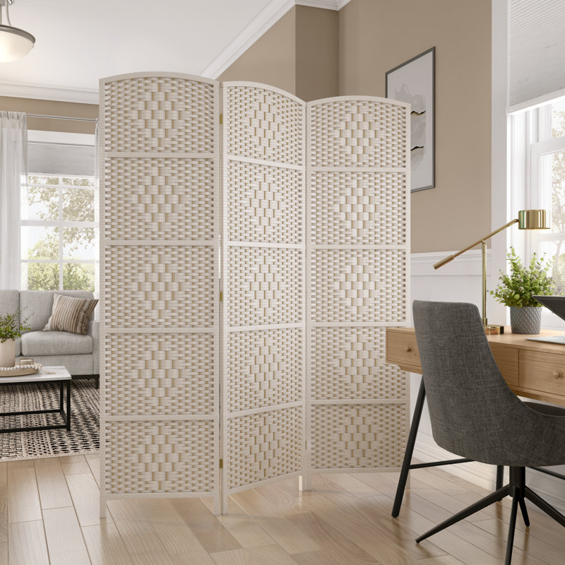 71" Tall Diamond Weave Fiber 6 Panel Room Divider, White, 3