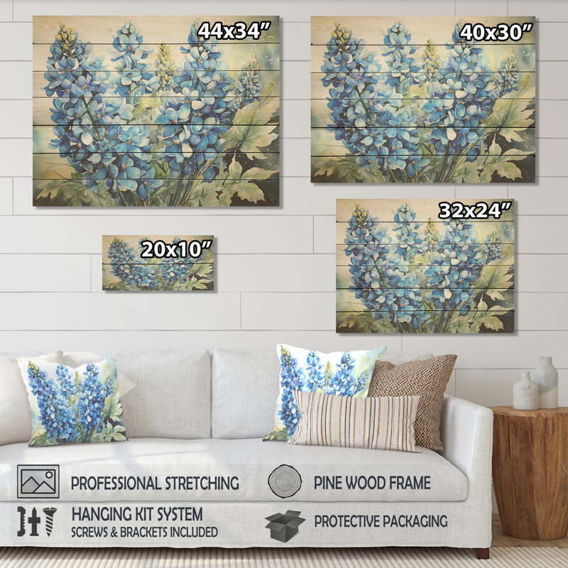 Blue Bonnets Ballet Horizon I - Bonnets bleus sur bois, H 10 po x l 20 po x P 0,78 po