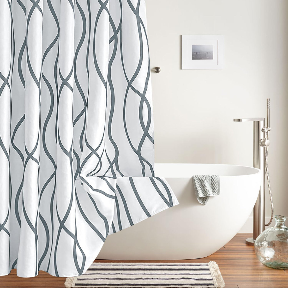 East Urban Home Extra Long Textured Fabric Shower Curtain - Modern ...