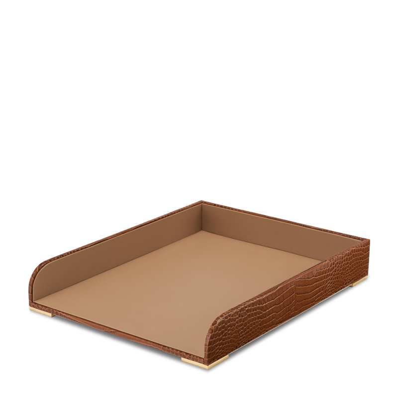 Classic Croc Leather Paper Tray, Fawn, Chestnut