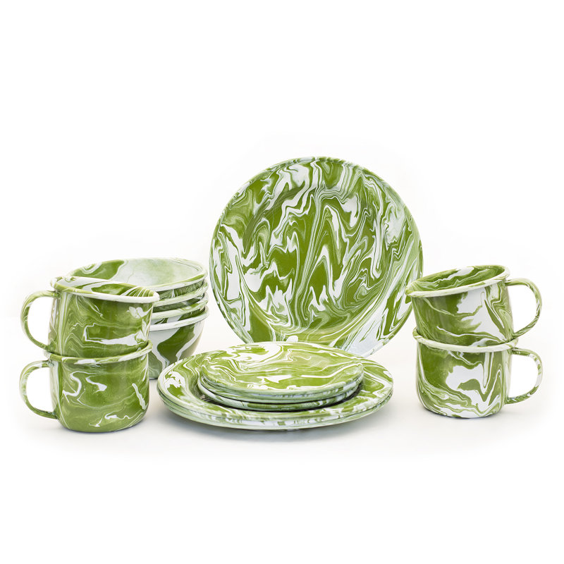 Hand Made Timur 16 Piece Dinnerware Set, Green