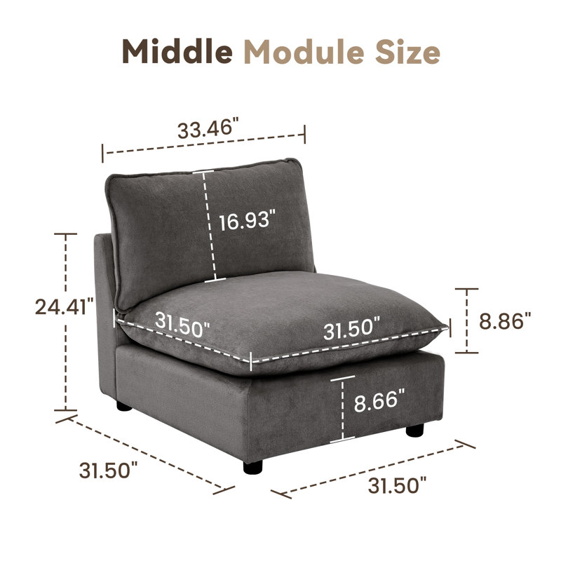 Canapé modulaire 31,5 po Heffernan, Chenille grise foncée