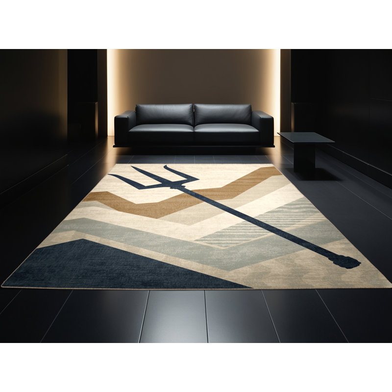Tapis beige côtière lavable à la machine Hamilton Poseidon, 6 x 9