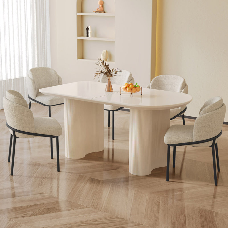 Pearlena 55.11" Modern Rectangle Cream White Dining Table Set with 4 Chairs for Kitchen, Bar, Living Room