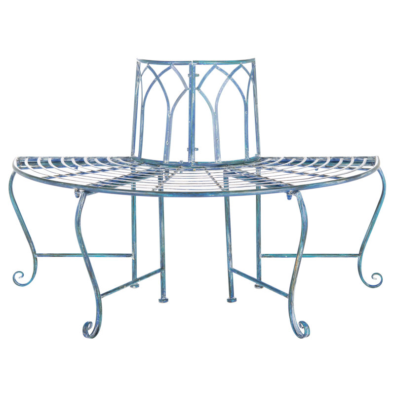 Abia Wrought Iron Outdoor Tree Bench, Blue