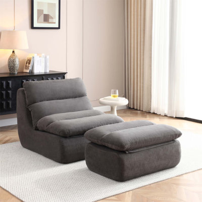 Fauteuil à billes 32 pouces avec repose-pieds, grande chaise longue pour adultes, canapé paresseux rembourré pour le salon et la chambre à coucher