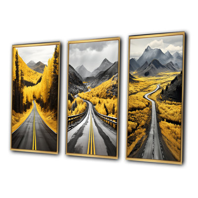 " Road Through Yellow Forest " 3 - Pieces