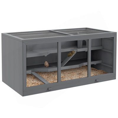 Extra Large Wooden Hamster Cage, Gerbil Cage, And Other Small Animal Habitat, Hamster Habitat With Opening Roof, Hut, Ramps, Gray