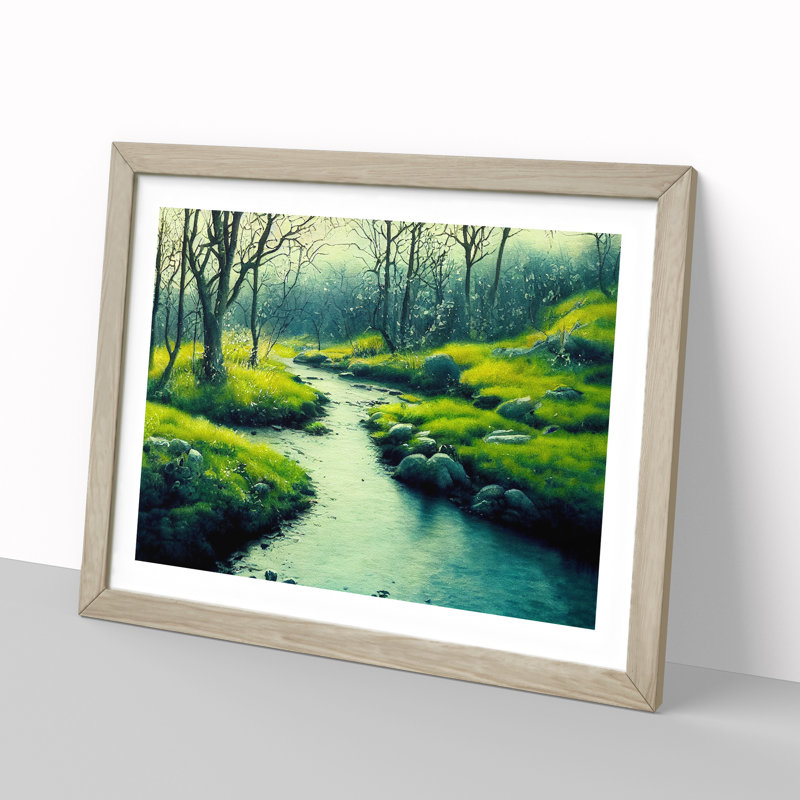 Summer Forest Stream Vol.2 1 Piece Single Picture Frame Wall Art, 46cm H x 64cm W x 2cm D, Oak Framed