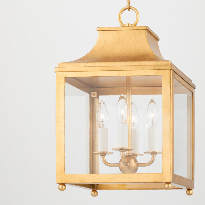 Leigh 4-Light Foyer Pendant, 18.63" H x 11.5" W x 11.5" D, Vintage Gold Leaf, Clear