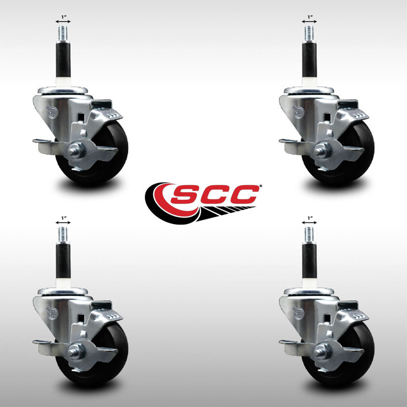 Ensemble de roulettes extensibles pivotantes en caoutchouc souple 3 pouces 7/8 pouces avec frein SCC