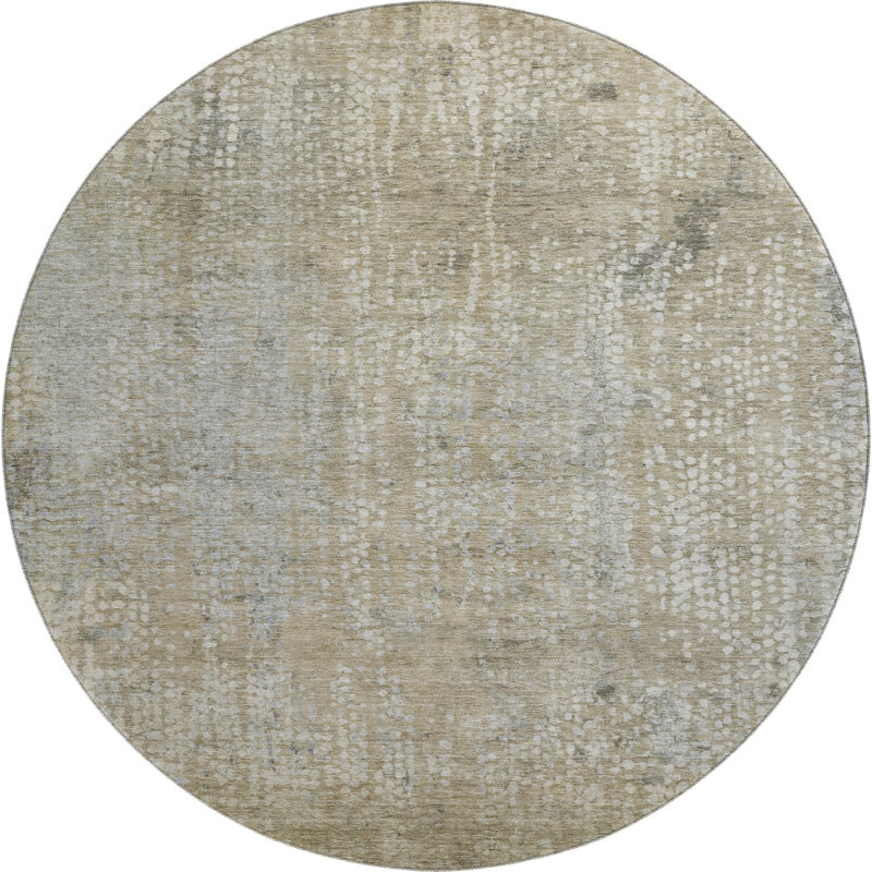 Premium Machine Washable Mayfield AMF2087 Abstract Rug, Beige, 8' Round