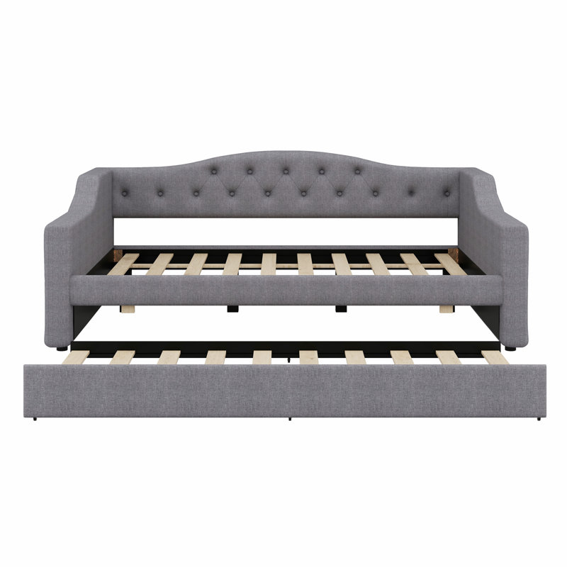 Upholstered Daybed With LED Belt And Trundle, Gray