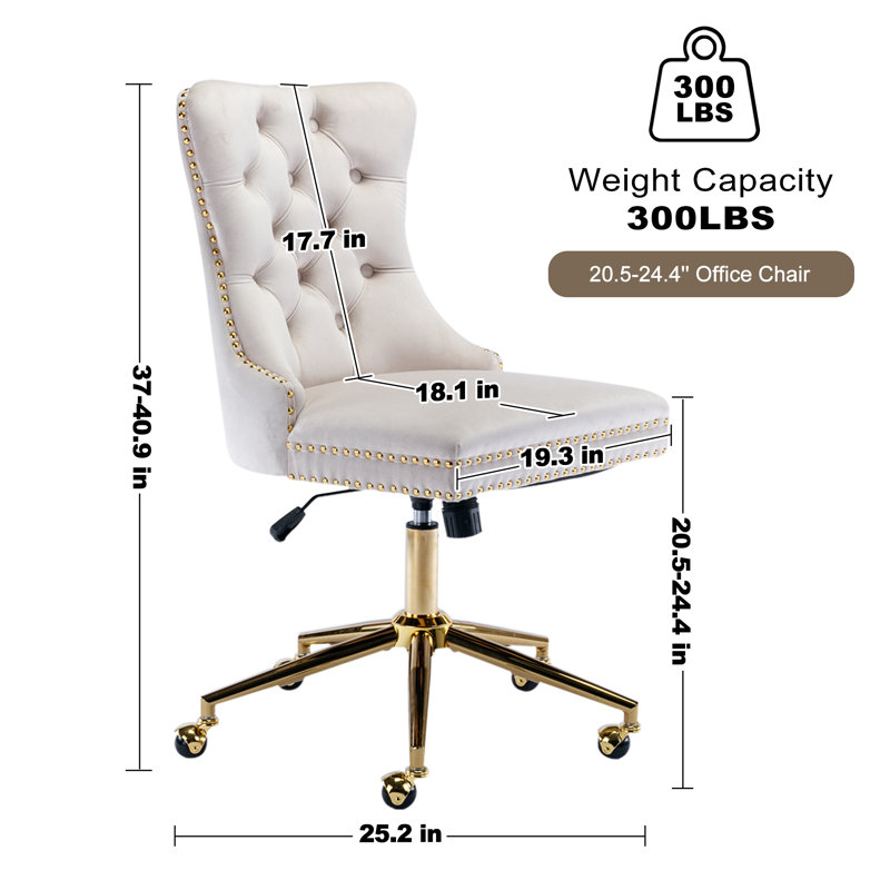 Chaise de bureau en velours et capitonnée, Beige
