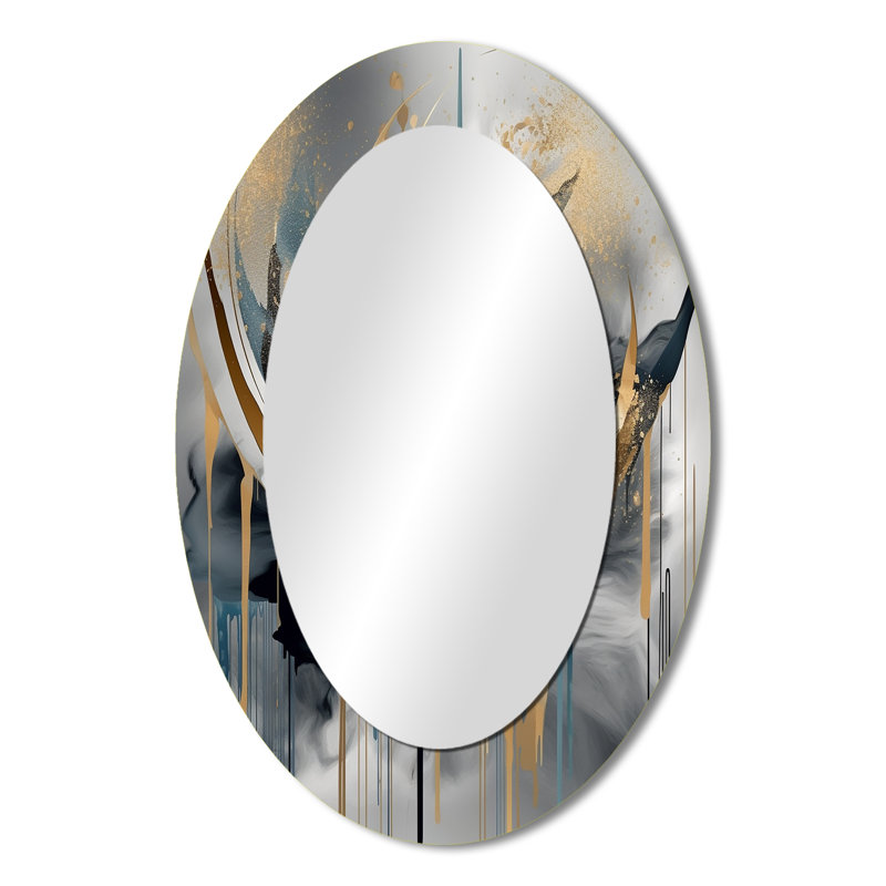 Décoration abstraite formes et lignes infinies III - miroir ovale doré, 36" x 24"
