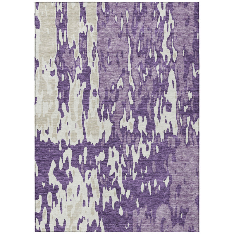 Tapis d'extérieur lavable abstrait mauve et ivoire 10 pi x 14 pi