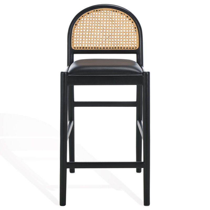 Laylie Rattan And Leather Counter Stool, Black