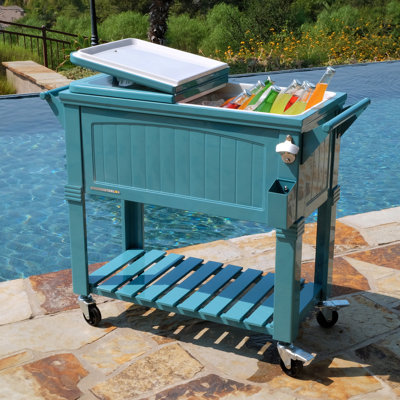 Permasteel Party Cooler With Divider, Spacious 80-Qt Capacity, Chills 36Hrs, Serving Tray, Rolling Ice Chest For Indoor And Outdoor Entertainment, Teal