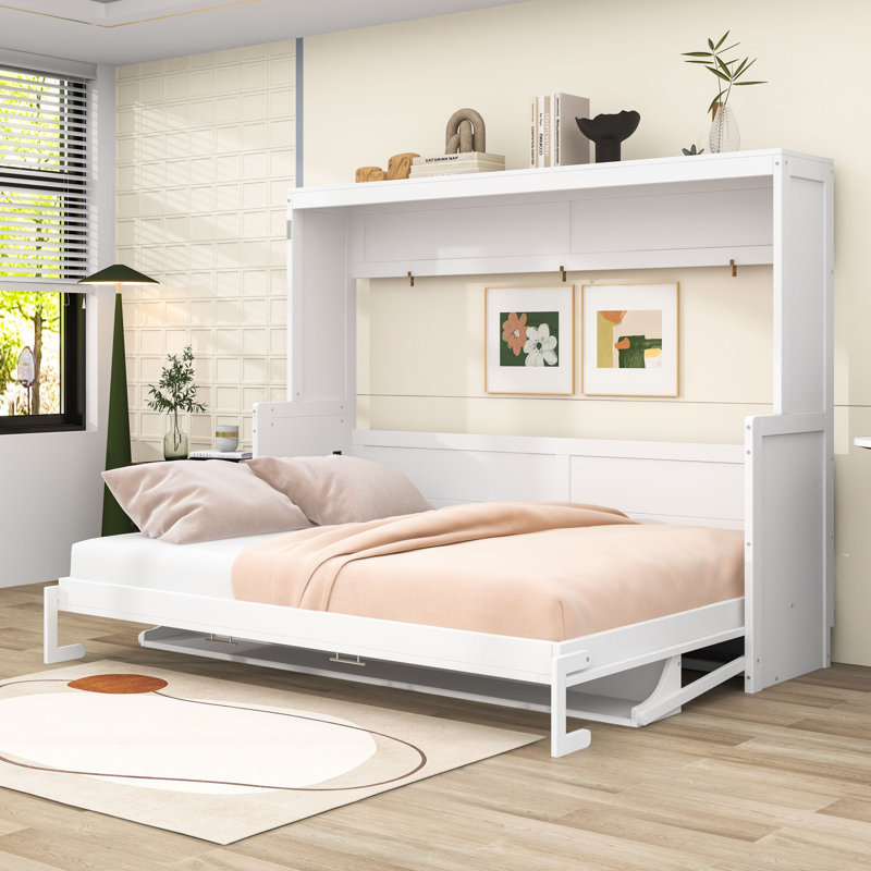 Lit escamotable mural avec tablettes, Blanc, Grand