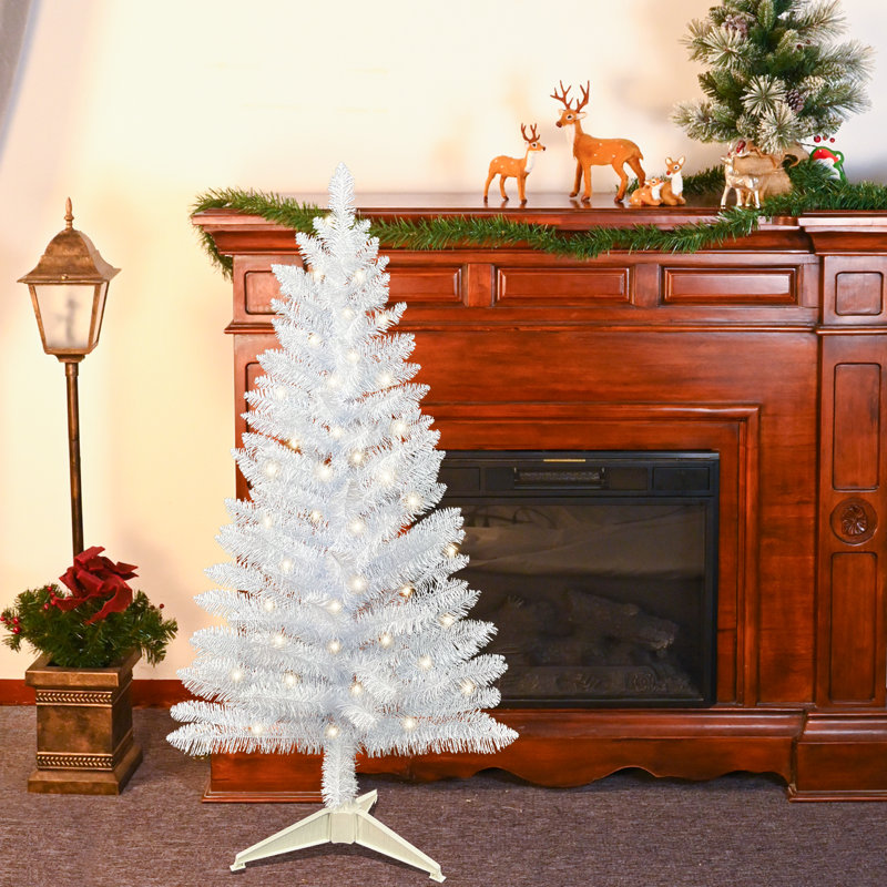 4ft Pre-Lit Artificial Christmas Tree, 122 Branche Tips, 50 Lights for Indoor, White