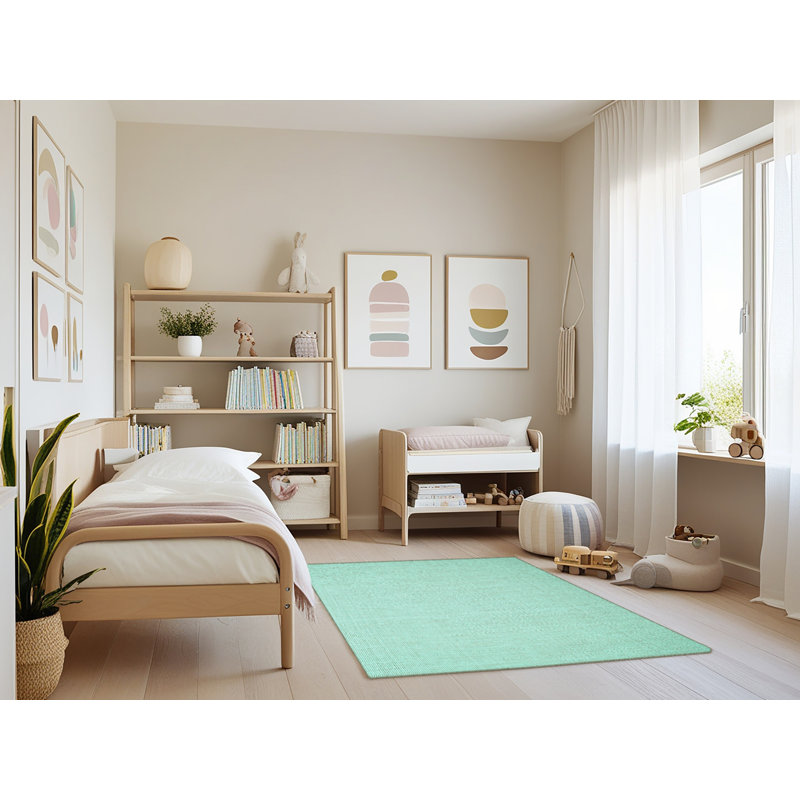 Tapis abstrait vert menthe Kyng, Rectangle 3 pi x 5 pi