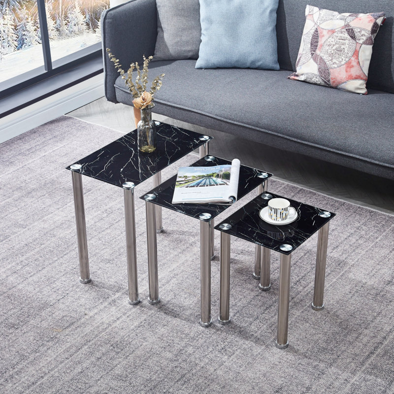 Deion 5 - Piece Living Room Table Set, Silver, Black