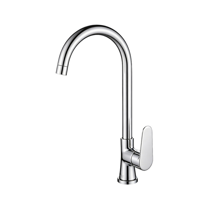Robinet d'évier de cuisine en chrome poli 0Ontz, robinet de cuisine à poignée simple en laiton massif avec bec pivotant à 360 °, mélangeur d'eau chaude et froide pour évier de cuisine encastré et de ferme