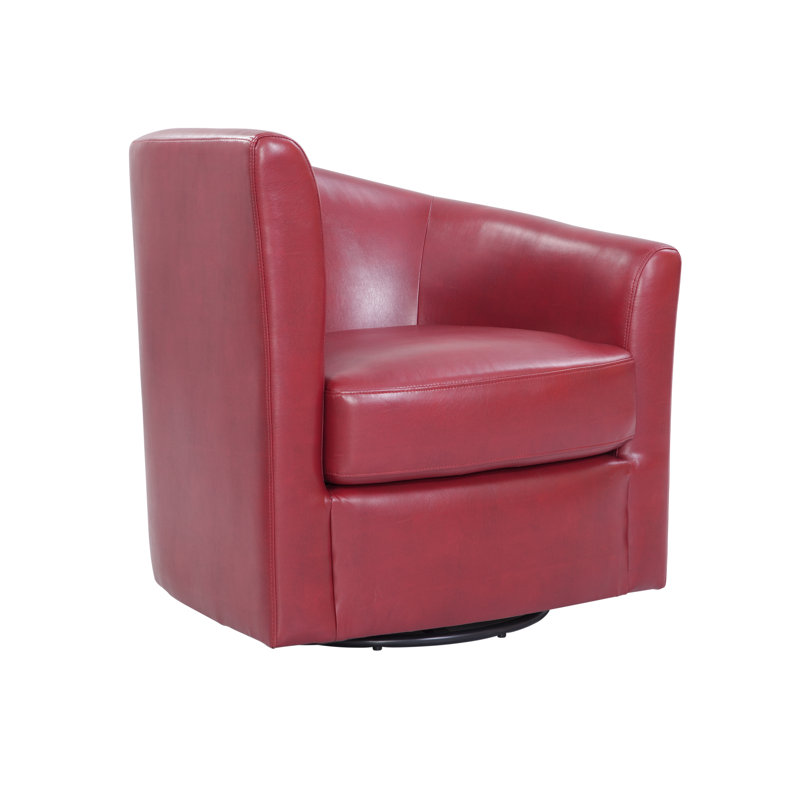 Beppie Soraya 28" Wide Swivel Barrel Chair with High Slope Arms, Red Faux Leather