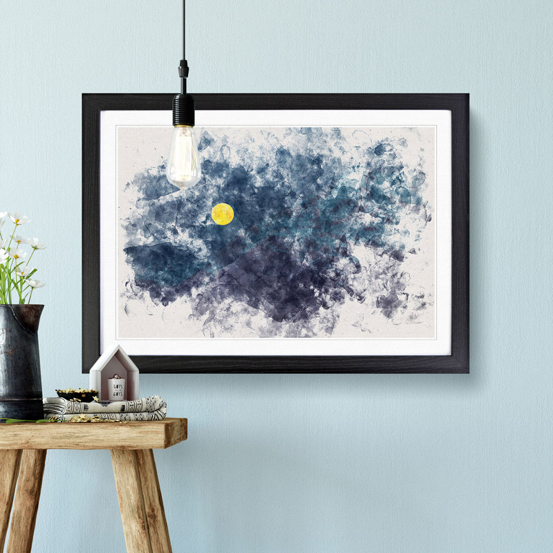 Yellow Moonthe Mountain - Framed Print, 24cm H x 33cm W x 2cm D, Black Framed