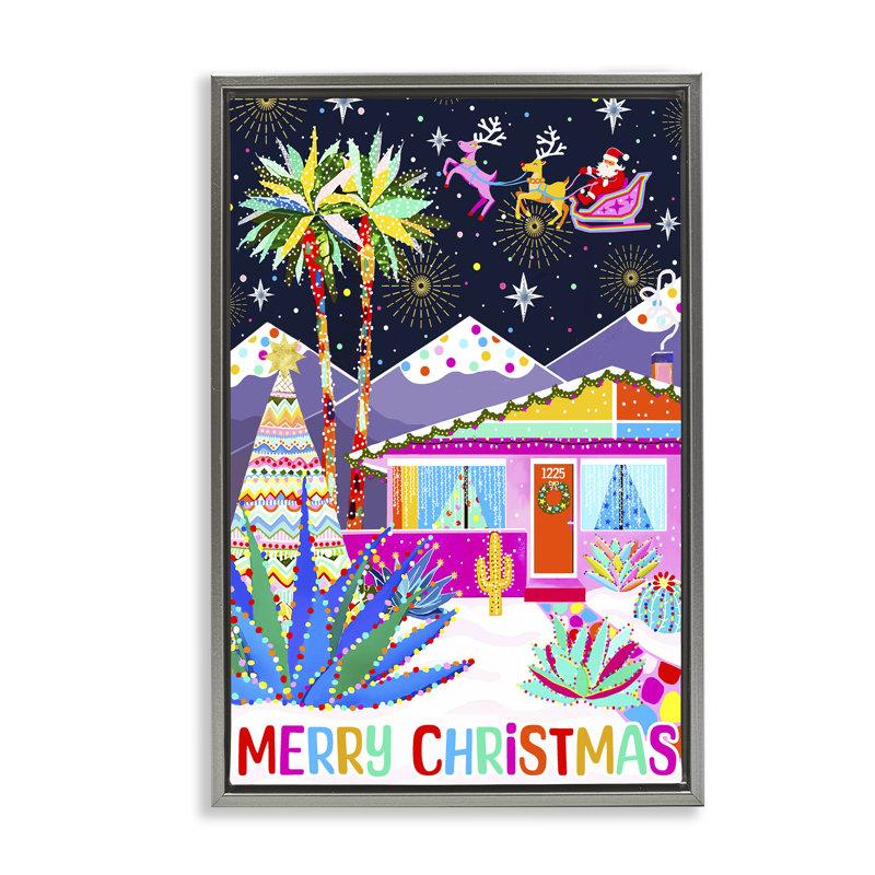 «Whimsical Desert Christmas» par Jess Stempel, H 25 po x l 17 po, Cadre flottant gris lustré