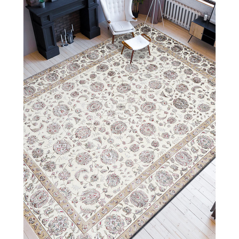 Tapis ivoire noué à la main de haute qualité