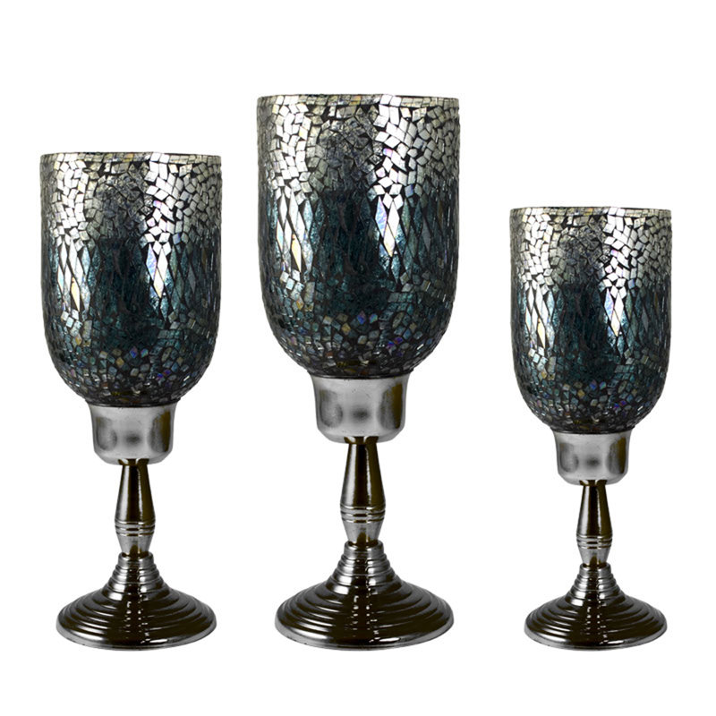 15'' H Glass Tabletop Hurricane, Silver