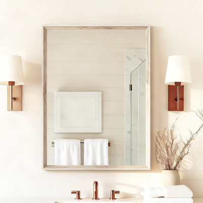 Miroir rectangulaire 24 po L x 35 po H avec cadre effet chêne pour salle de bain, entrée