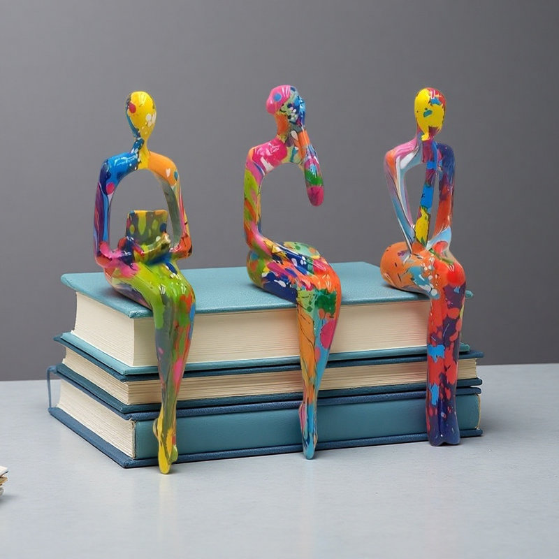 3 pièces d'ornements de figurine humaine moderne et minimaliste assis en résine,, Marine